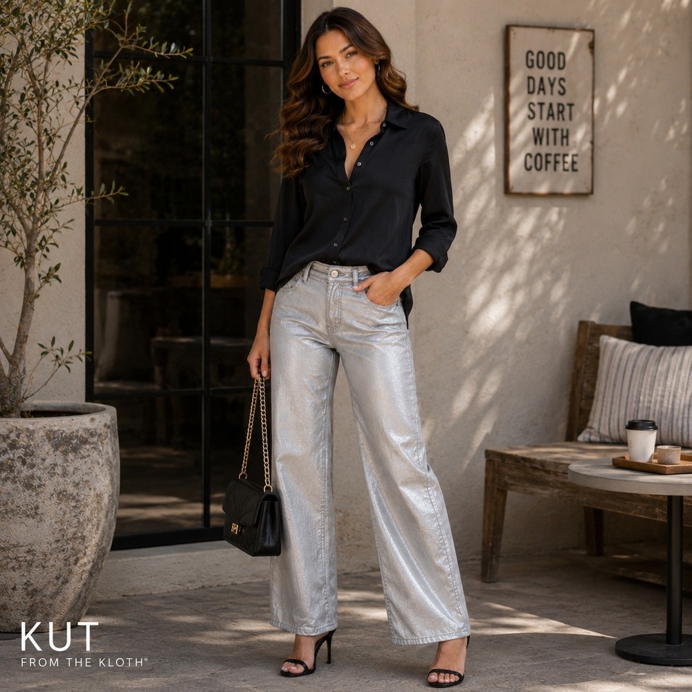 KUT FROM THE KLOTH Womens New Jeans Silver Dark 6 Miller Wide Leg KP1965MA4